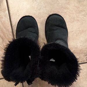 UGG Black Suede Boots with Ribbon Detail
